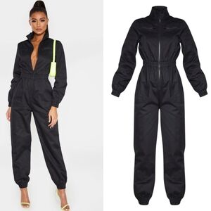PrettyLittleThing Black Zip-Up Jumpsuit
